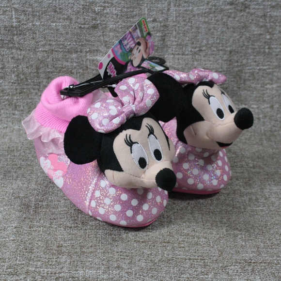 MINNIE MOUSE DISNEY Sock-Top Polka Dot Plush Slippers NWT Toddler Sz 7//8 or 9//10